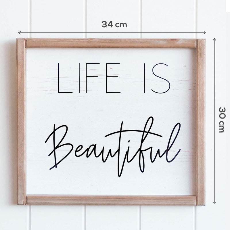White Smoke Quote Wall Art - Life is Beautiful - 34x30cm Finished Artwork