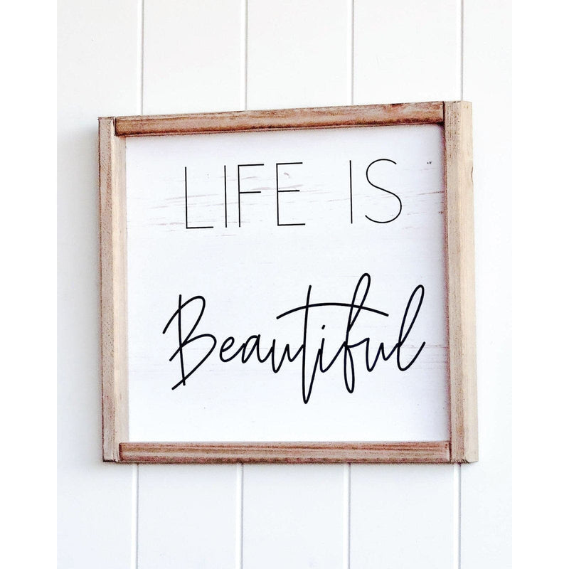 White Smoke Quote Wall Art - Life is Beautiful - 34x30cm Finished Artwork