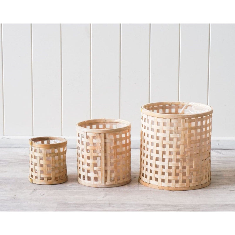Rosy Brown Basket Set - Rattan Woven - White Washed Lined - Set of 3 - 22cm/17cm/12cm Homewares