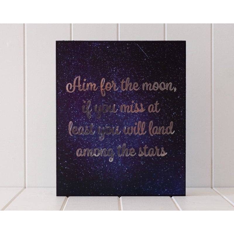 Dark Slate Gray Wooden Plaque - Aim for the Moon - Gold Foil - 30x25cm Finished Artwork