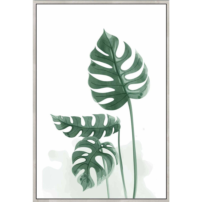 Dim Gray Framed Canvas - Monstera Leaf Study - 40x60cm Finished Artwork