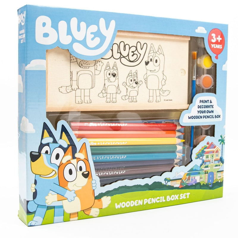 Antique White Bluey Wooden Pencil Box Set Kids Craft Kits