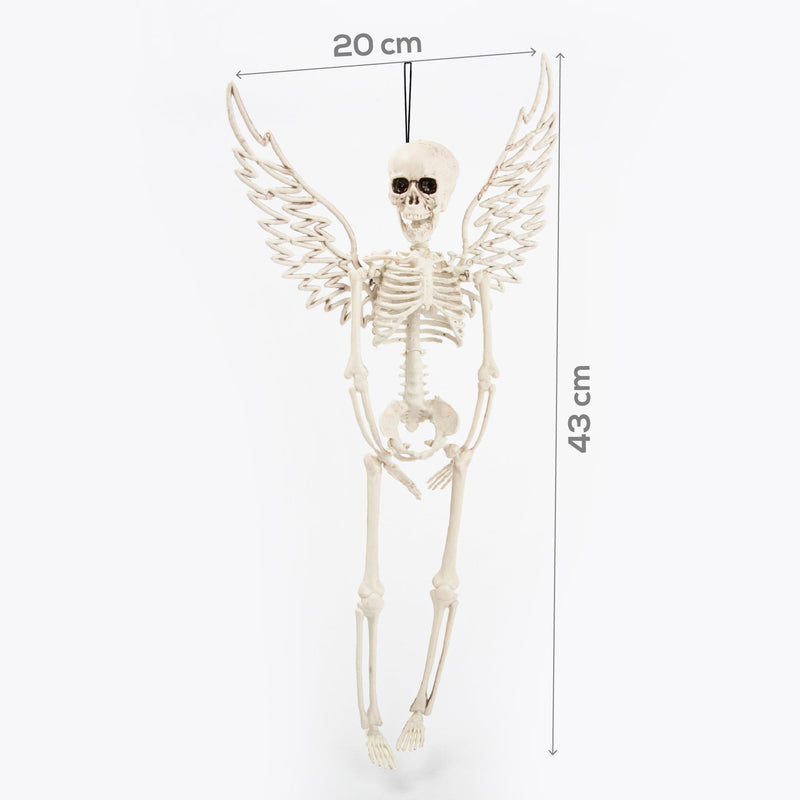 White Smoke Halloween Hanging Skeleton with Angel Wings 43cm Halloween