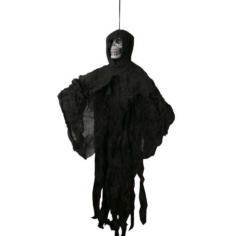 Black Halloween Light up Hanging Reap with Grey Cloak Halloween