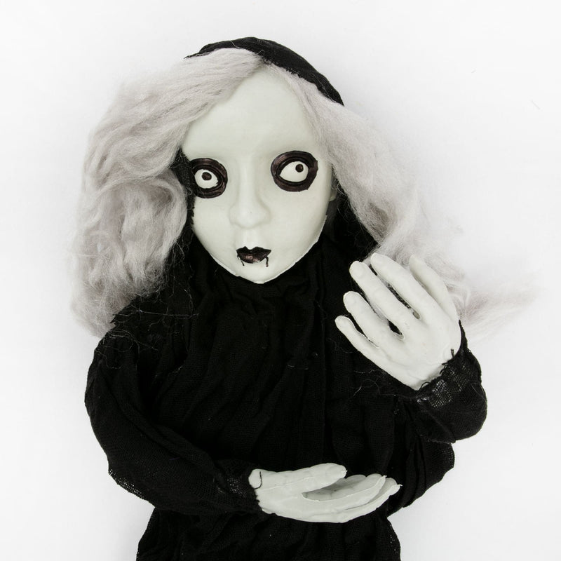 White Smoke Halloween Hanging Zombie Girl in Black Cloak 110cm Halloween