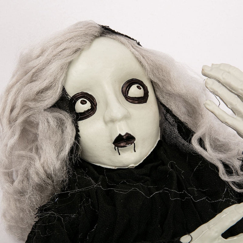 Beige Halloween Hanging Zombie Girl in Black Cloak 110cm Halloween