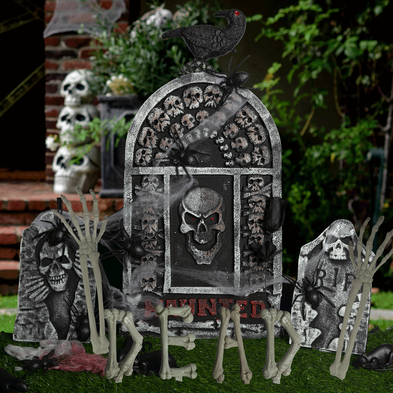 Black Halloween Light Up Tombstone Decoration Set (24 Piece) Halloween