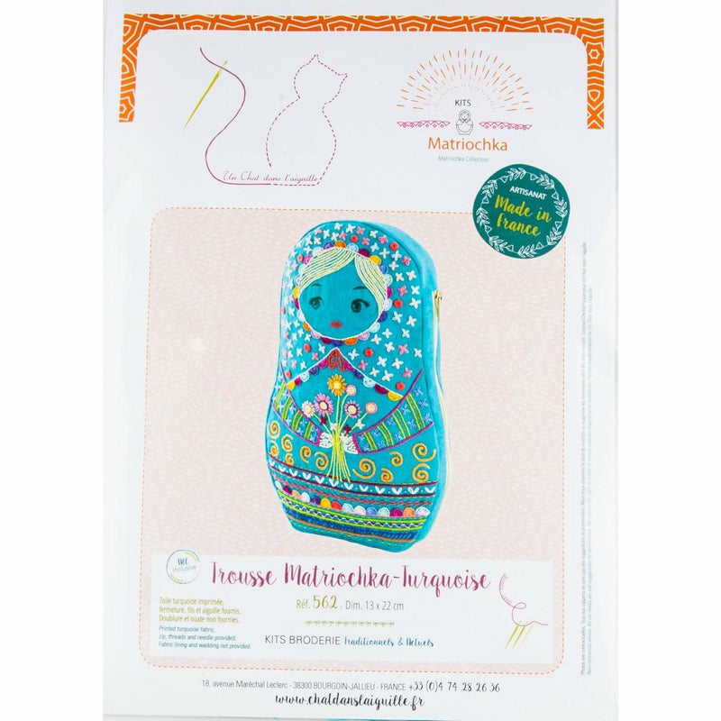 Light Sea Green Matryoshka Pencil Case - Turquoise - Embroidery Kit 22x13cm Needlework Kits