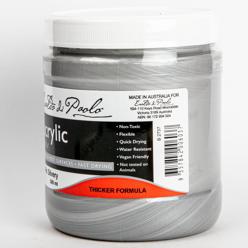 Black Eraldo di Paolo Acrylic Paint Metallic Silvery 500ml Acrylic Paints