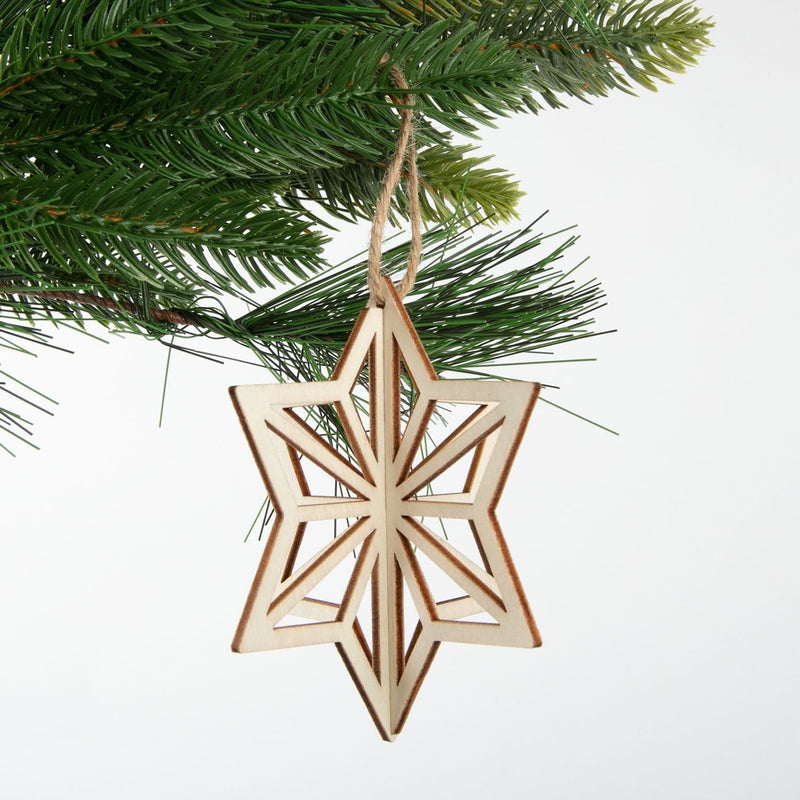 White Smoke Make A Merry Christmas 3D Plywood Star Ornaments 4pc Christmas