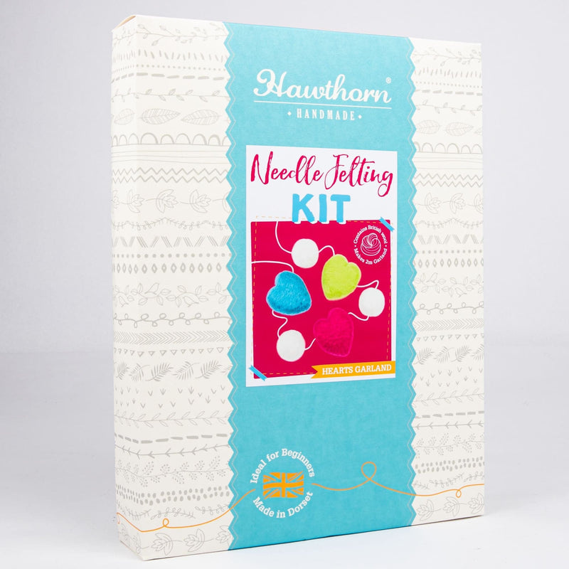 Medium Violet Red Hawthorn Handmade Hearts Garland Needle Felting Kit - With Foam Needle Felting Kits