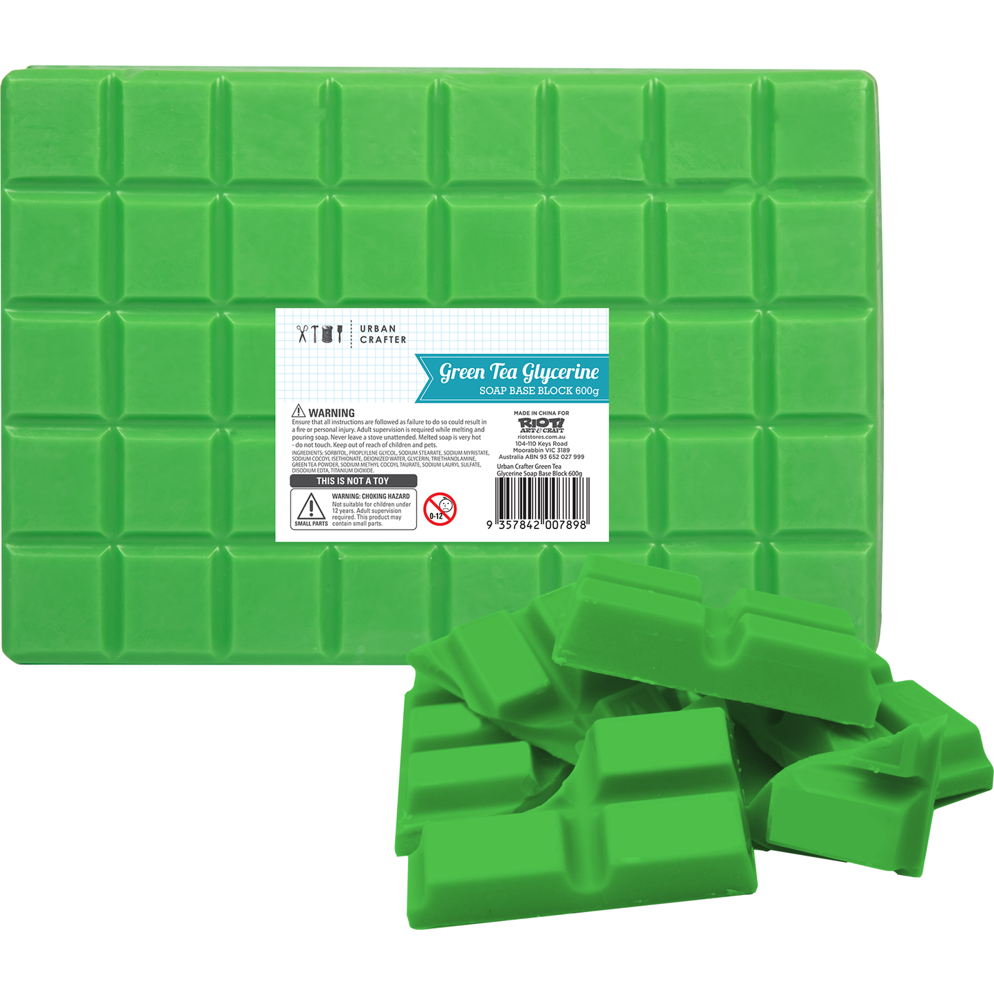 Medium Sea Green Urban Crafter Green Tea and White Glycerine Soap Base Block 600g Soap Bases