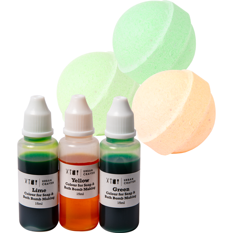 Light Gray Urban Crafter Soap and Bath Bomb Making Colourant 3 colours x 15ml Green Hues Bath Bombs