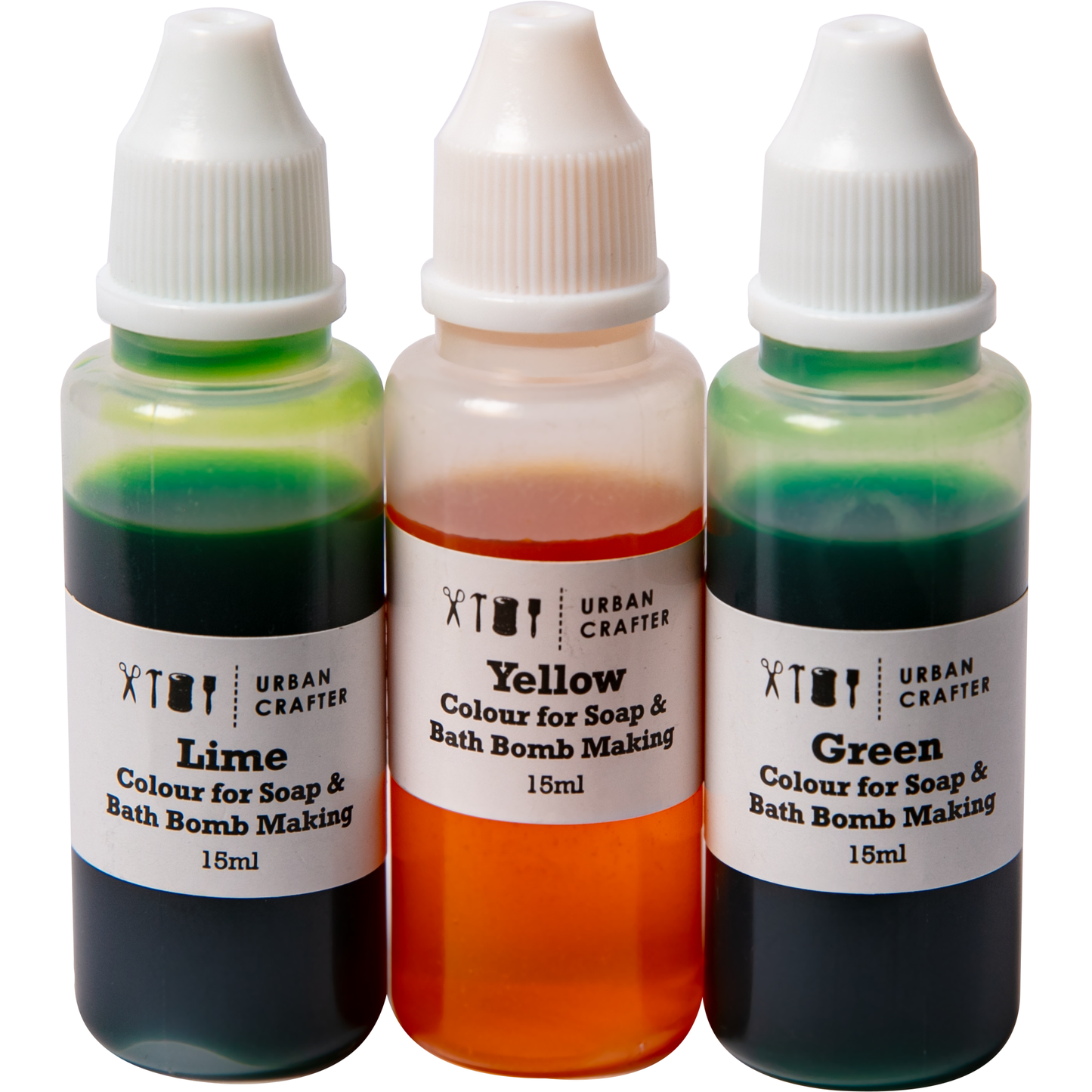 Gray Urban Crafter Soap and Bath Bomb Making Colourant 3 colours x 15ml Green Hues Bath Bombs