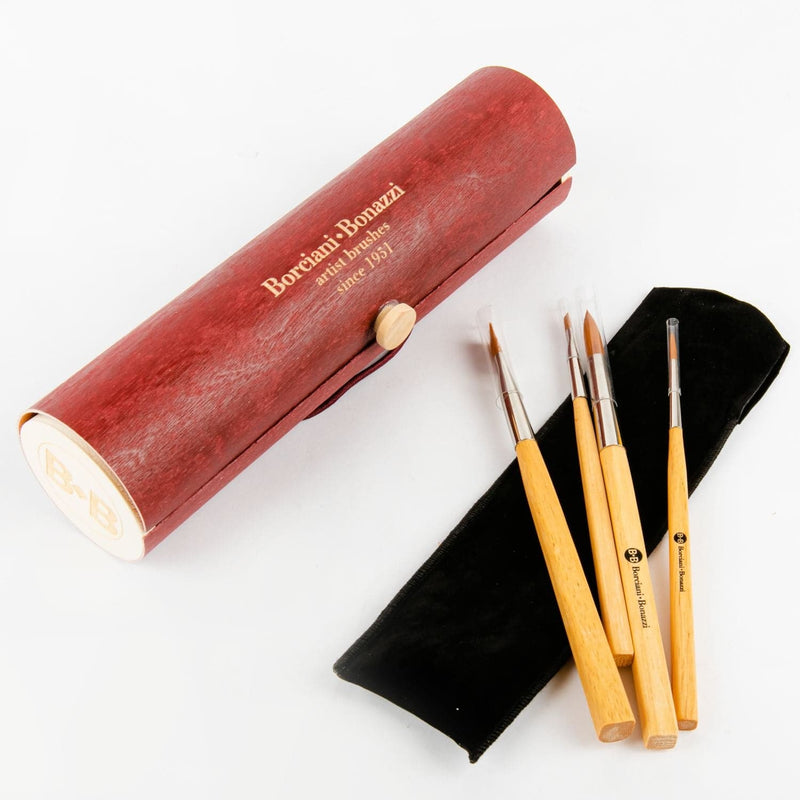 Maroon Borciani KIT COMPASSO BRUSHES SET Paint Brushes