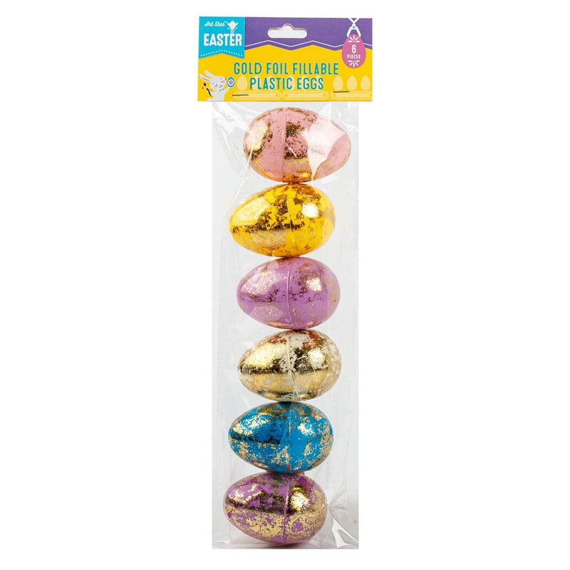 Light Gray Art Star Easter Gold Foil Fillable Plastic Eggs 6pc Assorted Colours Easter