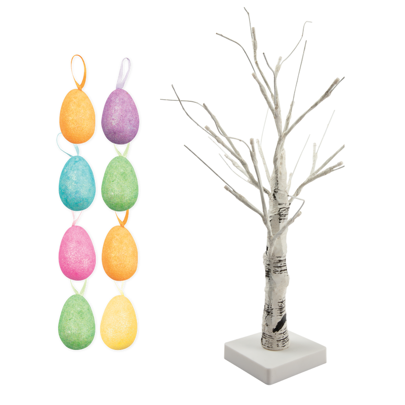 Gray Art Star Easter LED Light Tree with 8 Decorations Easter
