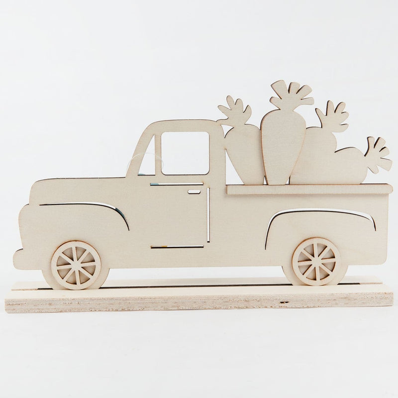 Antique White Art Star Easter Plywood Table Décor Truck with Carrots 22 x 4.5 x 13cm Easter