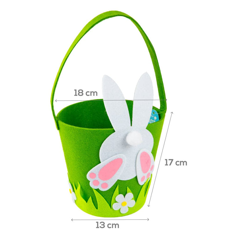 Forest Green Art Star Easter Felt Hunt Basket Green with White Bunny 17 x 17 x 34cm Easter