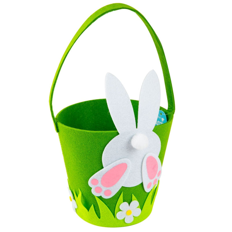 Forest Green Art Star Easter Felt Hunt Basket Green with White Bunny 17 x 17 x 34cm Easter