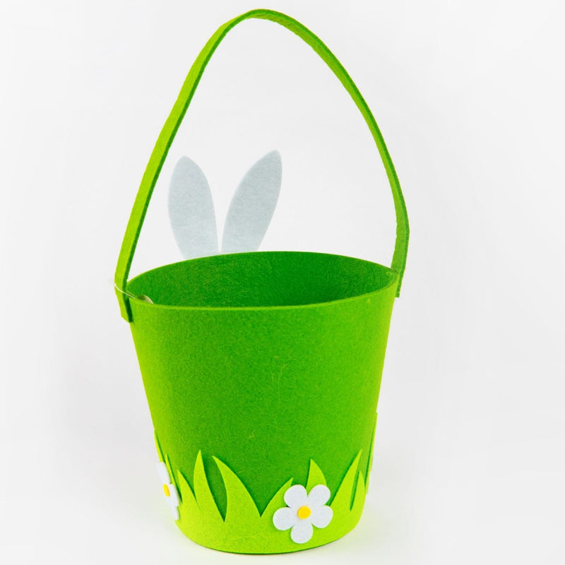 Forest Green Art Star Easter Felt Hunt Basket Green with White Bunny 17 x 17 x 34cm Easter