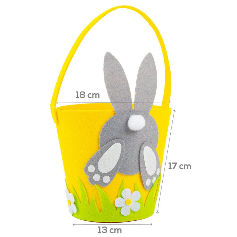 Dark Gray Art Star Easter Felt Hunt Basket Yellow with Grey Bunny 17 x 17 x 34cm Easter