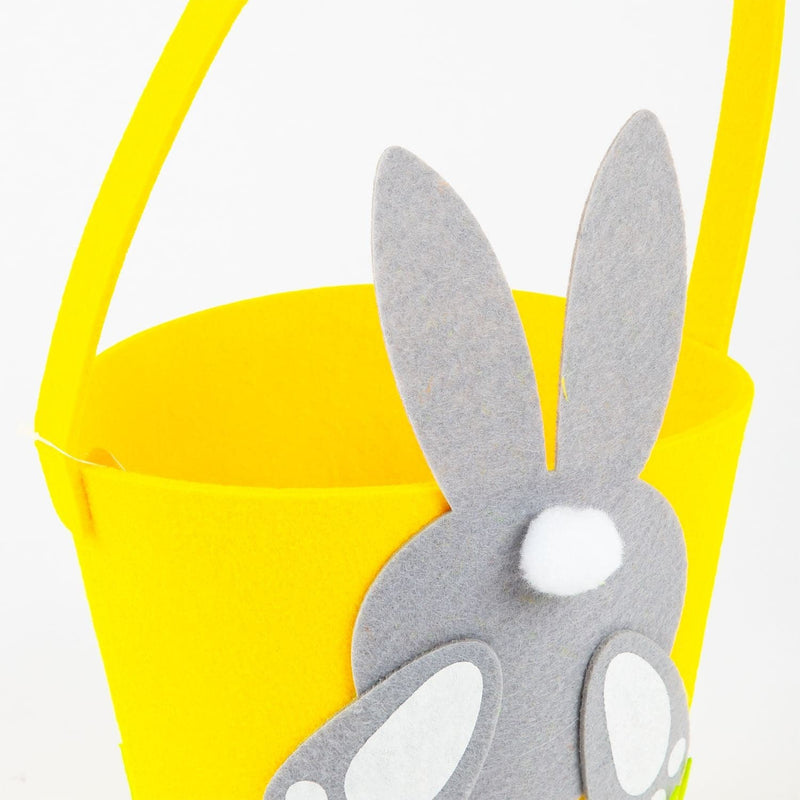 Gold Art Star Easter Felt Hunt Basket Yellow with Grey Bunny 17 x 17 x 34cm Easter