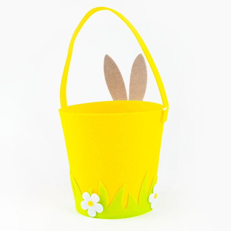 Snow Art Star Easter Felt Hunt Basket Yellow with Grey Bunny 17 x 17 x 34cm Easter