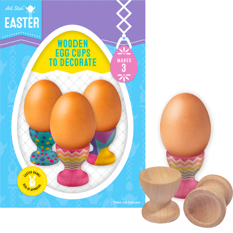 Gray Art Star Easter Wooden Egg Cups to Decorate 3pc Easter