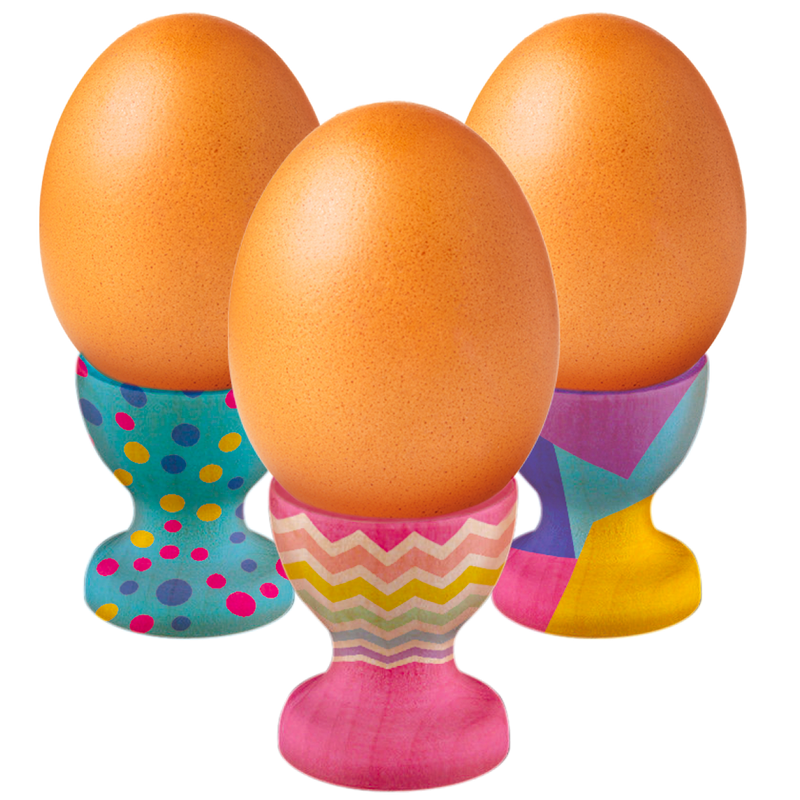 Coral Art Star Easter Wooden Egg Cups to Decorate 3pc Easter