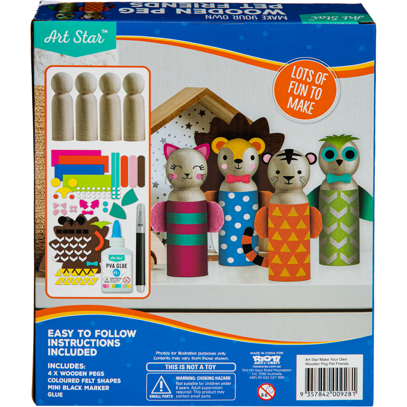 Dark Cyan Art Star Make Your Own Wooden Peg Pet Friends Kit Kids Craft Kits