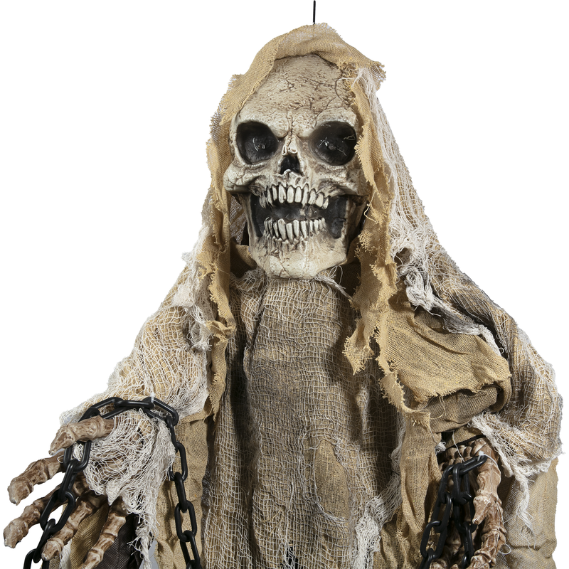 Slate Gray Halloween Hanging Light and Sound Skull Zombie with Chains 180cm Halloween