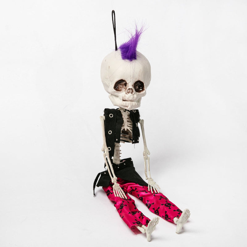 White Smoke Hanging Big Head Punk Boy Skeleton 45cm Halloween