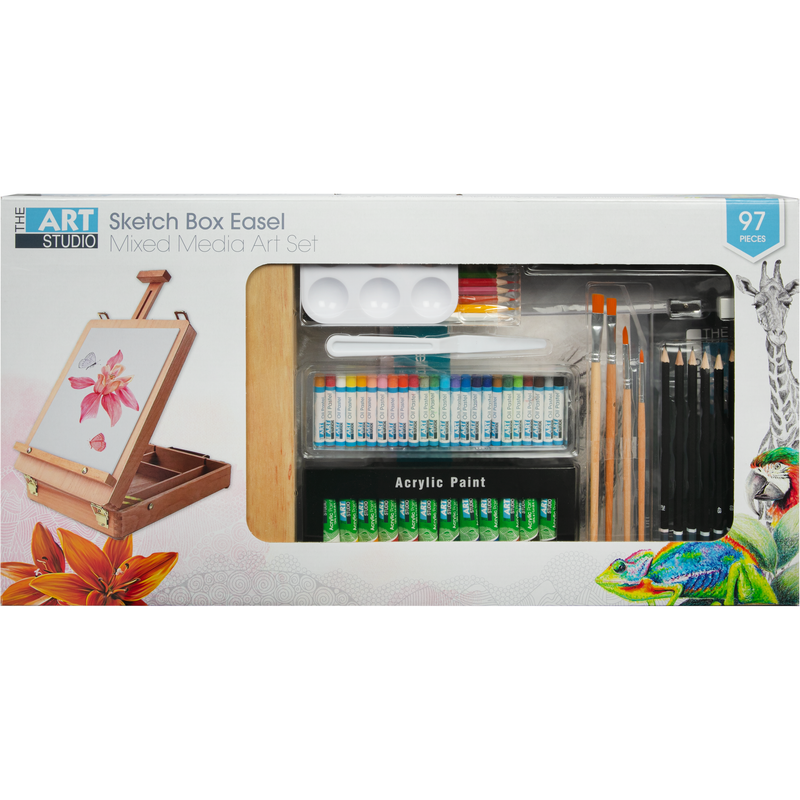 Light Gray Art Studio Mixed Media Art Set with Box Easel 97 pieces Mixed Media Sets