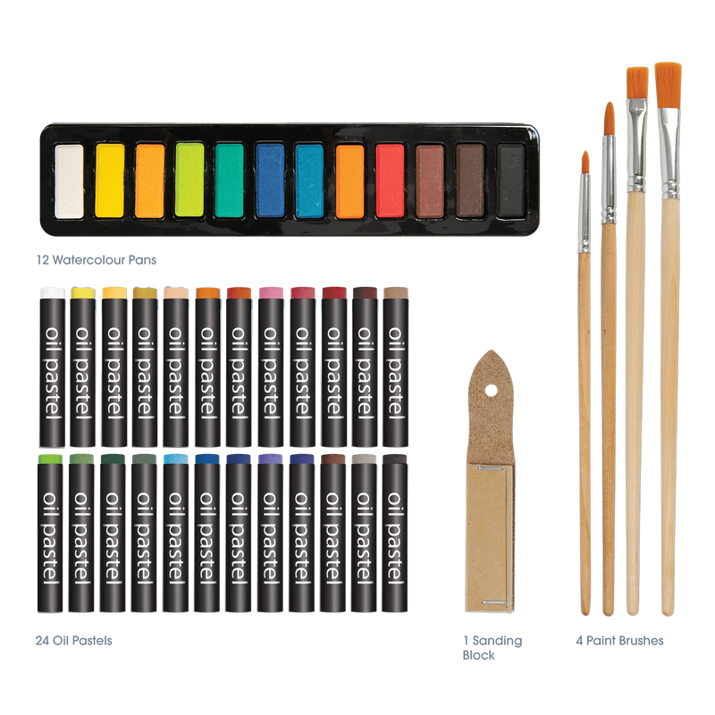 Tan Art Studio Mixed Media Art Set with Box Easel 97 pieces Mixed Media Sets