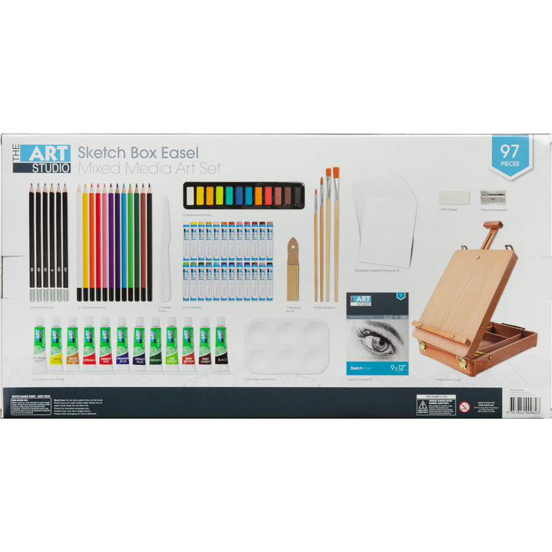 Light Gray Art Studio Mixed Media Art Set with Box Easel 97 pieces Mixed Media Sets