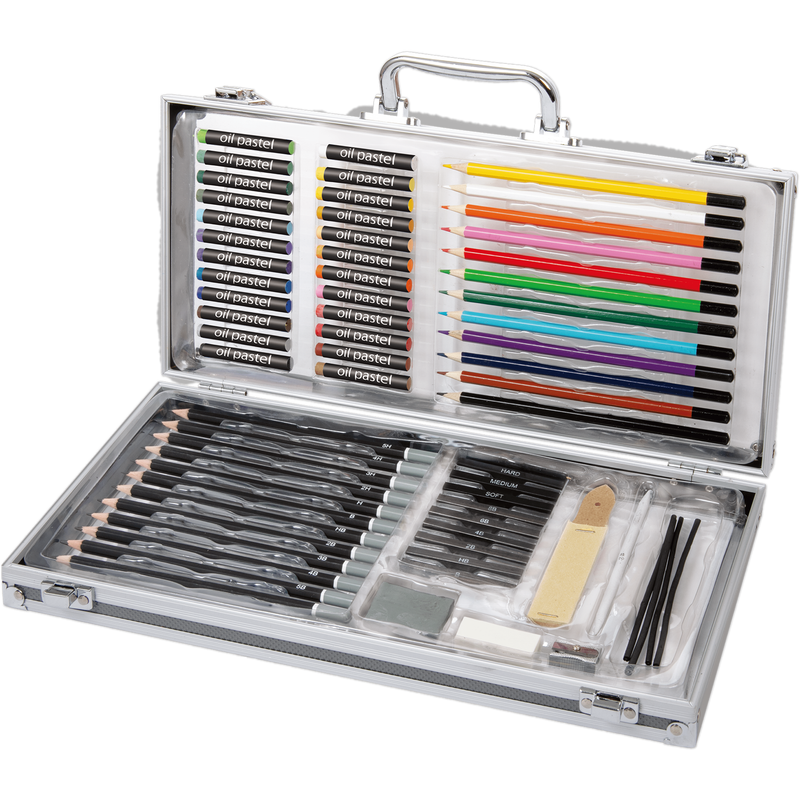 Gray Art Studio Sketch and Drawing Set in Aluminium Case 100  pieces Drawing and Sketching Sets