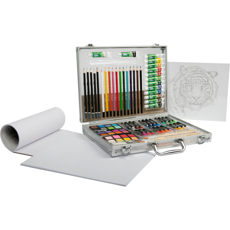 Light Gray Art Studio Mixed Media Art Set in Aluminium Case 110 pieces Mixed Media Sets