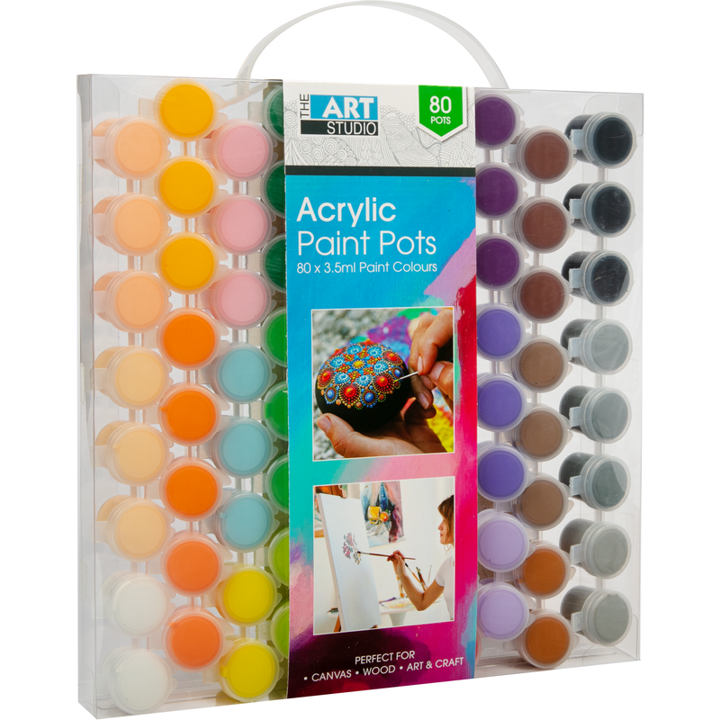 Gray The Art Studio Mini Acrylic Paint Pots 80 Assorted Colours x 3.5ml Acrylic Painting Sets