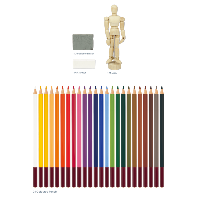 Dim Gray The Art Studio Sketching and Drawing Set in Wooden Case 54 pieces Drawing and Sketching Sets