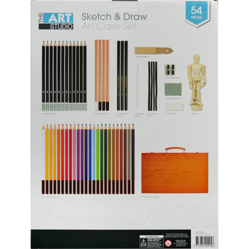 Light Gray The Art Studio Sketching and Drawing Set in Wooden Case 54 pieces Drawing and Sketching Sets