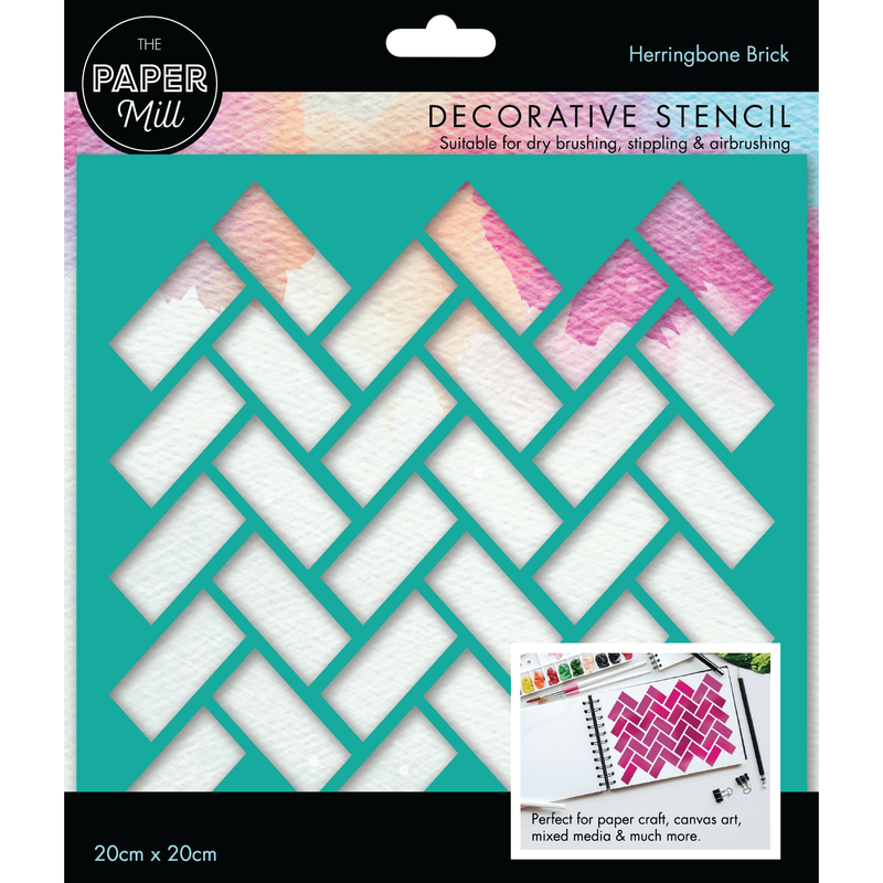 Light Gray The Paper Mill Decorative Stencil-Herringbone Brick 20x20cm Stencils and Templates