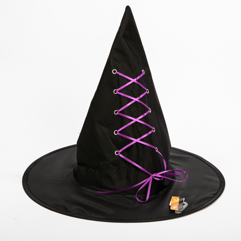 Black Halloween Lace Up Witch Hat Purple Halloween