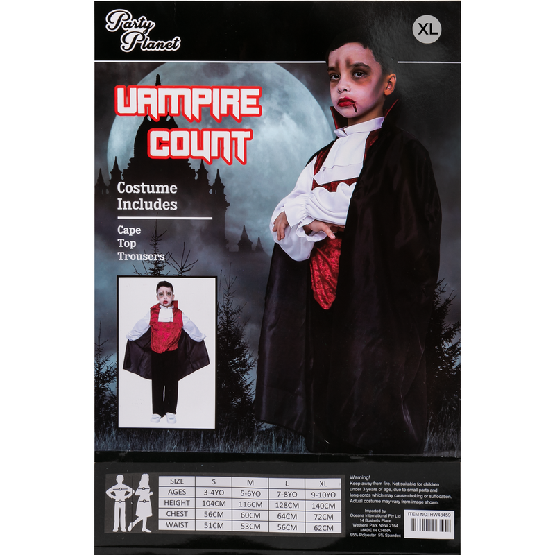 Gray Halloween Vampire Count Dracula Kids Costume Extra Large Halloween