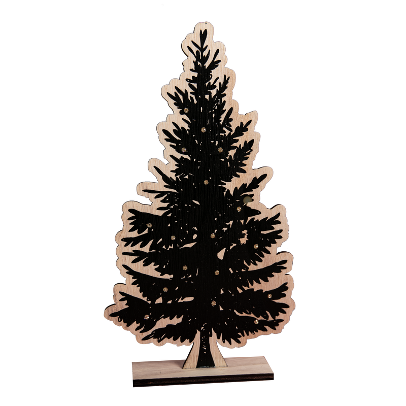 Tan Christmas Plywood Standing Tree Decoration with Glitter 30x5x17cm Christmas