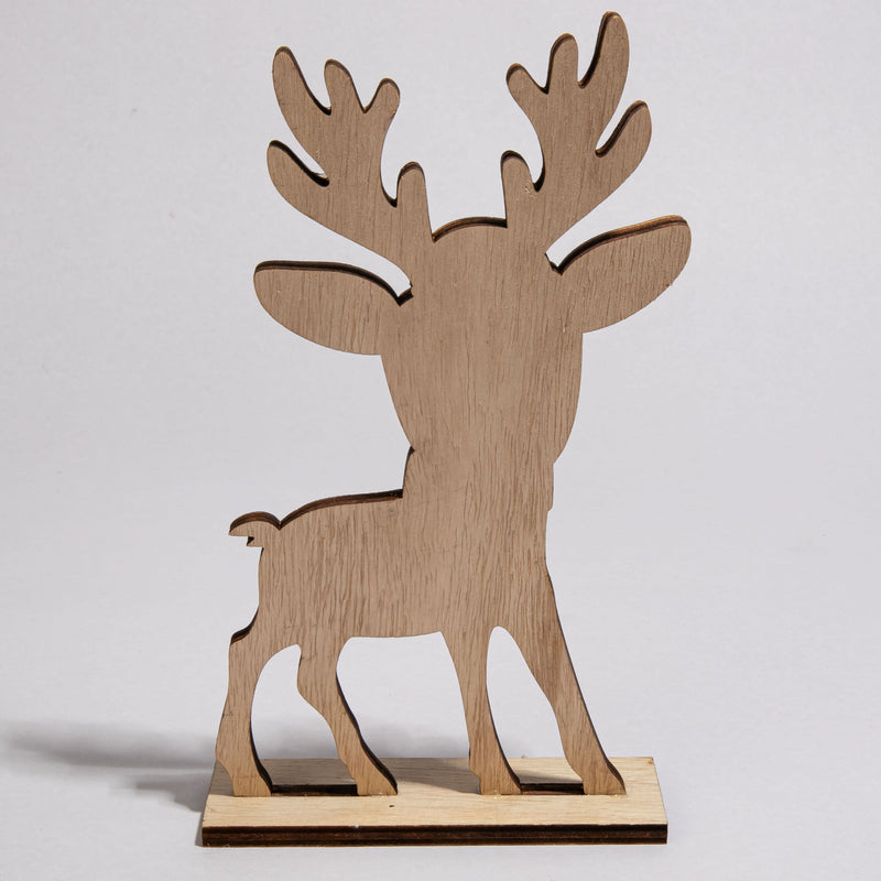 Light Gray Christmas Plywood Standing Reindeer with Glitter and Hat 10 x 4 x 22.5cm Christmas