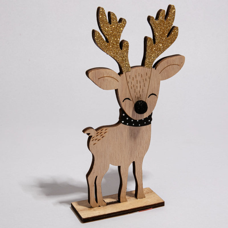 Light Gray Christmas Plywood Standing Reindeer with Glitter 10x4x22.5cm Christmas