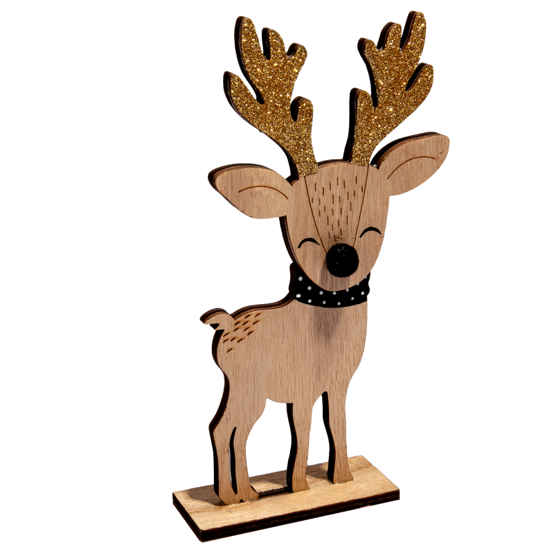 Rosy Brown Christmas Plywood Standing Reindeer with Glitter 10x4x22.5cm Christmas