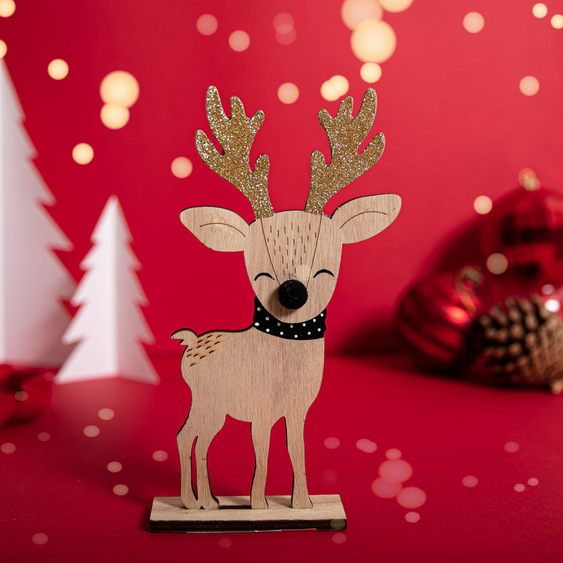 Firebrick Christmas Plywood Standing Reindeer with Glitter 10x4x22.5cm Christmas