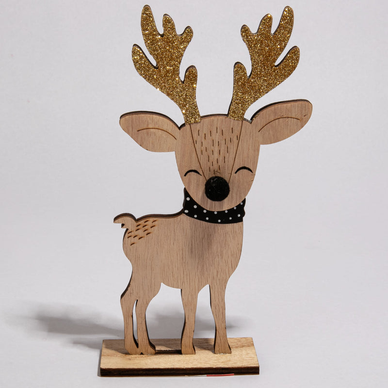 Light Gray Christmas Plywood Standing Reindeer with Glitter 10x4x22.5cm Christmas